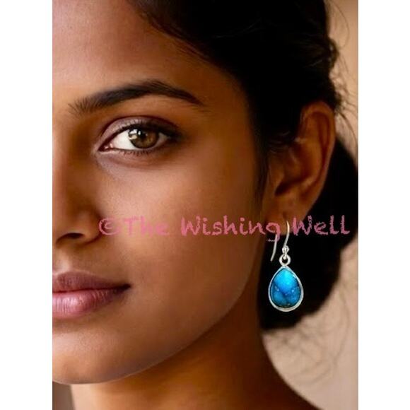 Ice Blue Dahlia Teardrop Pear Shaped Sterling 925 Dangle Earrings - Picture 4 of 7